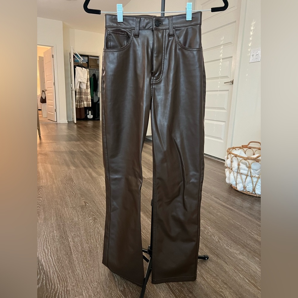 Abercrombie straight leg brown leather pants 24short